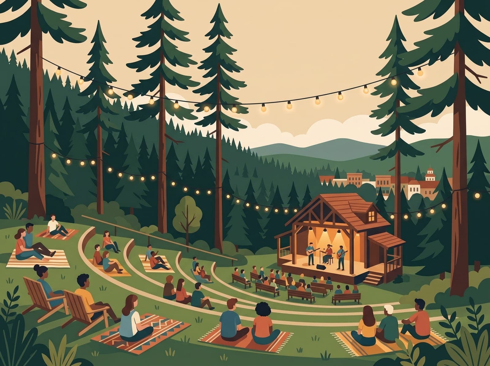 Illustration of a summer evening concert on the Britt hillside in Jacksonville